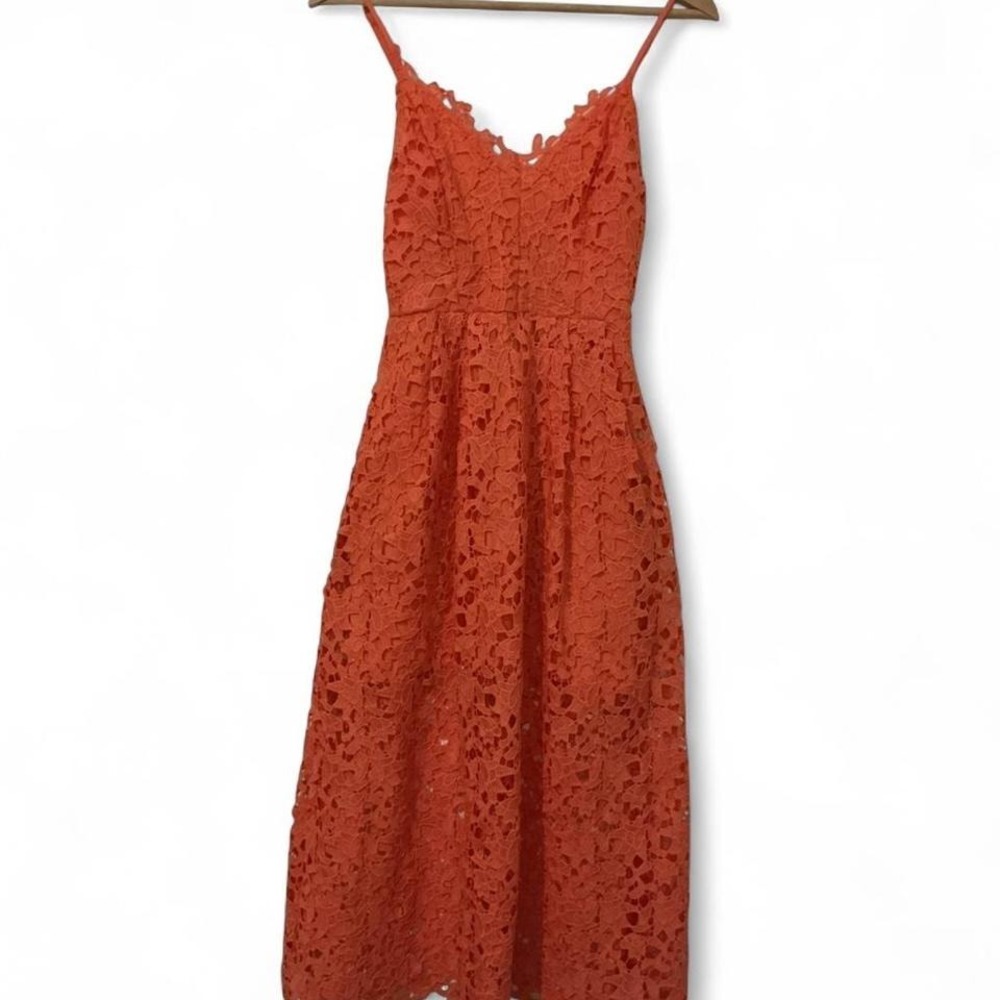 Astr Rust Orange Lace Midi Dress
